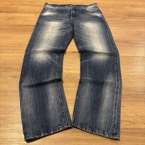 Express Jeans Blake Loose Straight Leg Mens 34x34 Dark Blue Whisker Fade Y2K